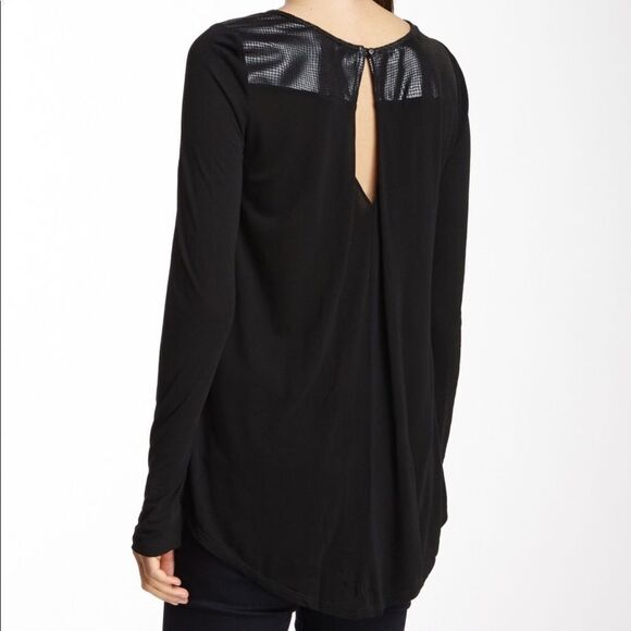 Ella Moss Contrast Yoke Tee Long Sleeve Keyhole Sm - Picture 1 of 8
